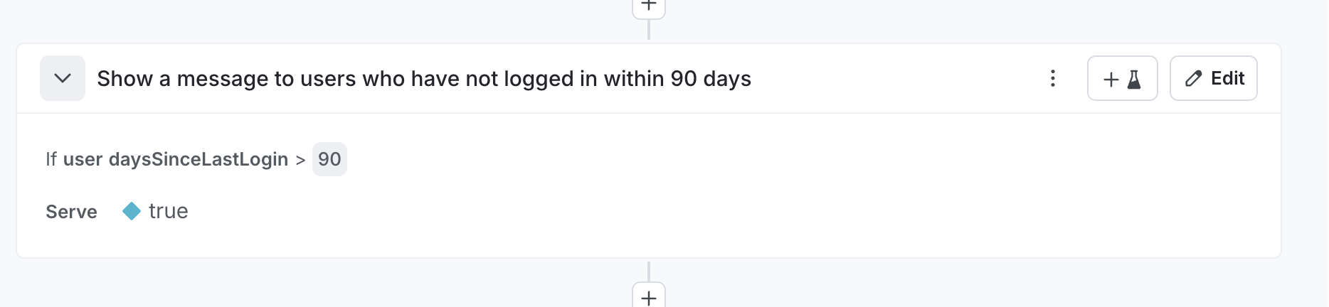 A targeting rule checking if daysSinceLastLogin is greater than 90.